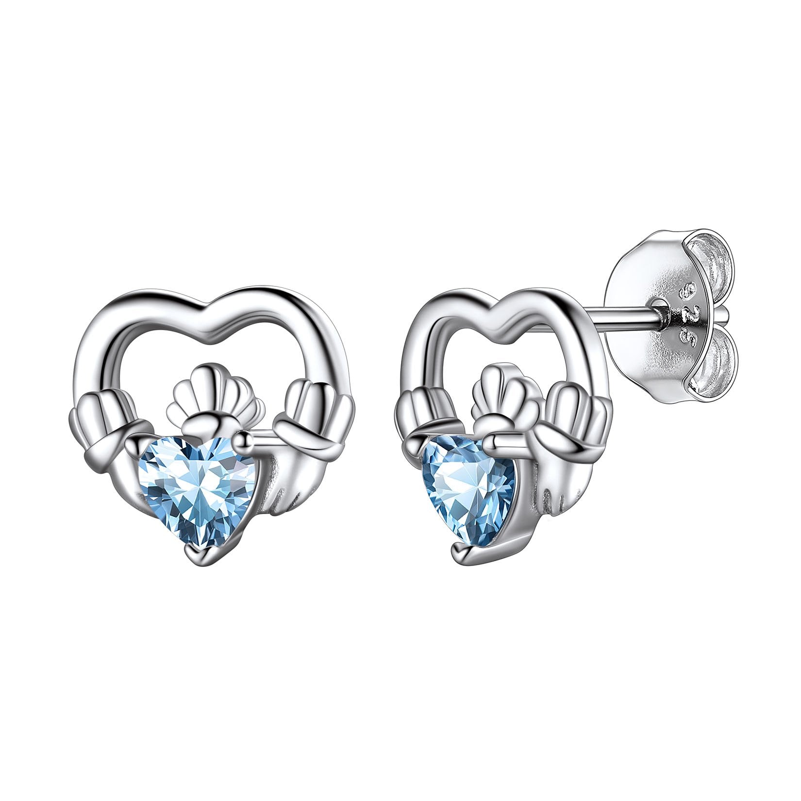 S925 Silver Birthstone Claddagh Stud Earrings for Women BIRTHSTONES JEWELRY