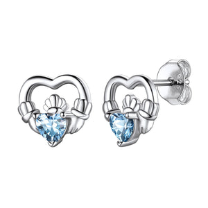 S925 Silver Birthstone Claddagh Stud Earrings for Women BIRTHSTONES JEWELRY