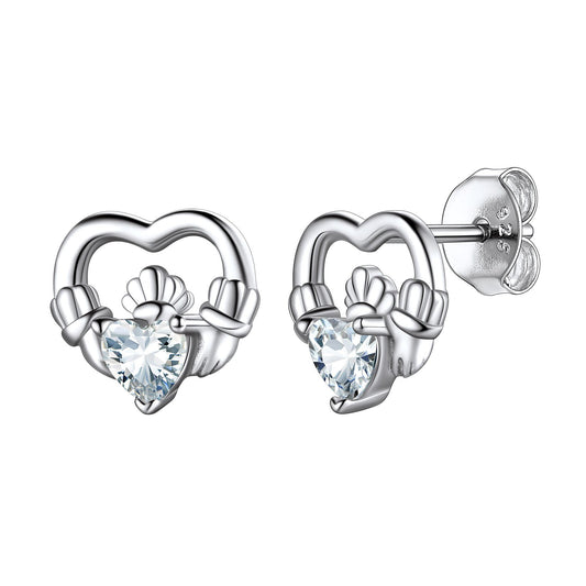 S925 Silver Birthstone Claddagh Stud Earrings for Women BIRTHSTONES JEWELRY