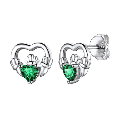 S925 Silver Birthstone Claddagh Stud Earrings for Women BIRTHSTONES JEWELRY