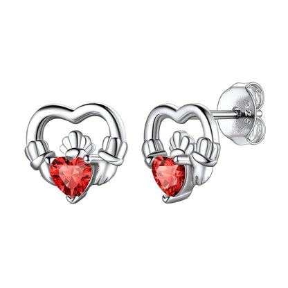 S925 Silver Birthstone Claddagh Stud Earrings for Women BIRTHSTONES JEWELRY