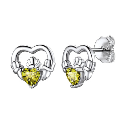 S925 Silver Birthstone Claddagh Stud Earrings for Women BIRTHSTONES JEWELRY