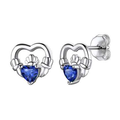 S925 Silver Birthstone Claddagh Stud Earrings for Women BIRTHSTONES JEWELRY