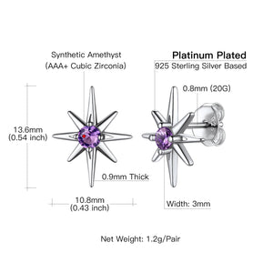 Boucles d'oreilles à tige étoile du Nord en argent sterling avec pierre de naissance