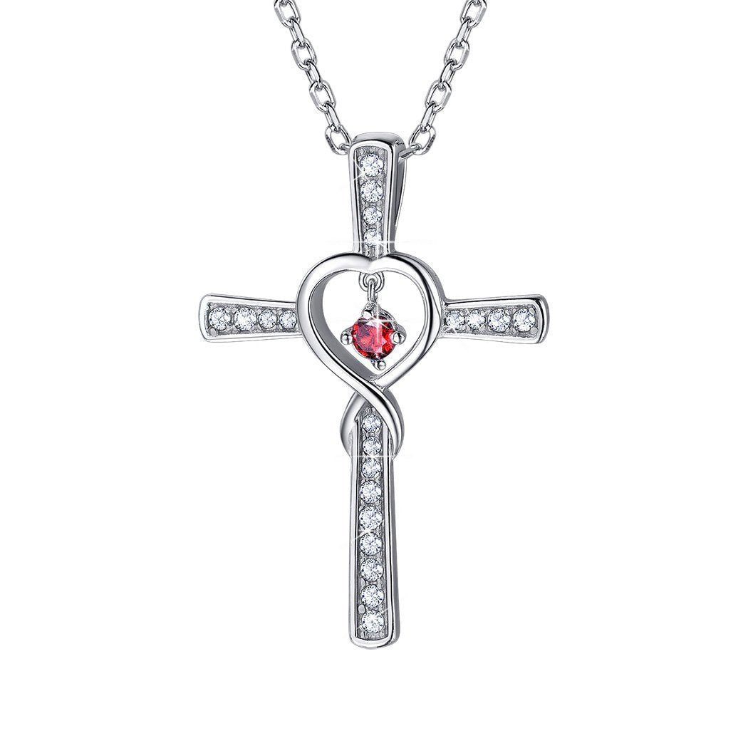 Birthstone Infinity Cross Necklace 925 Sterling