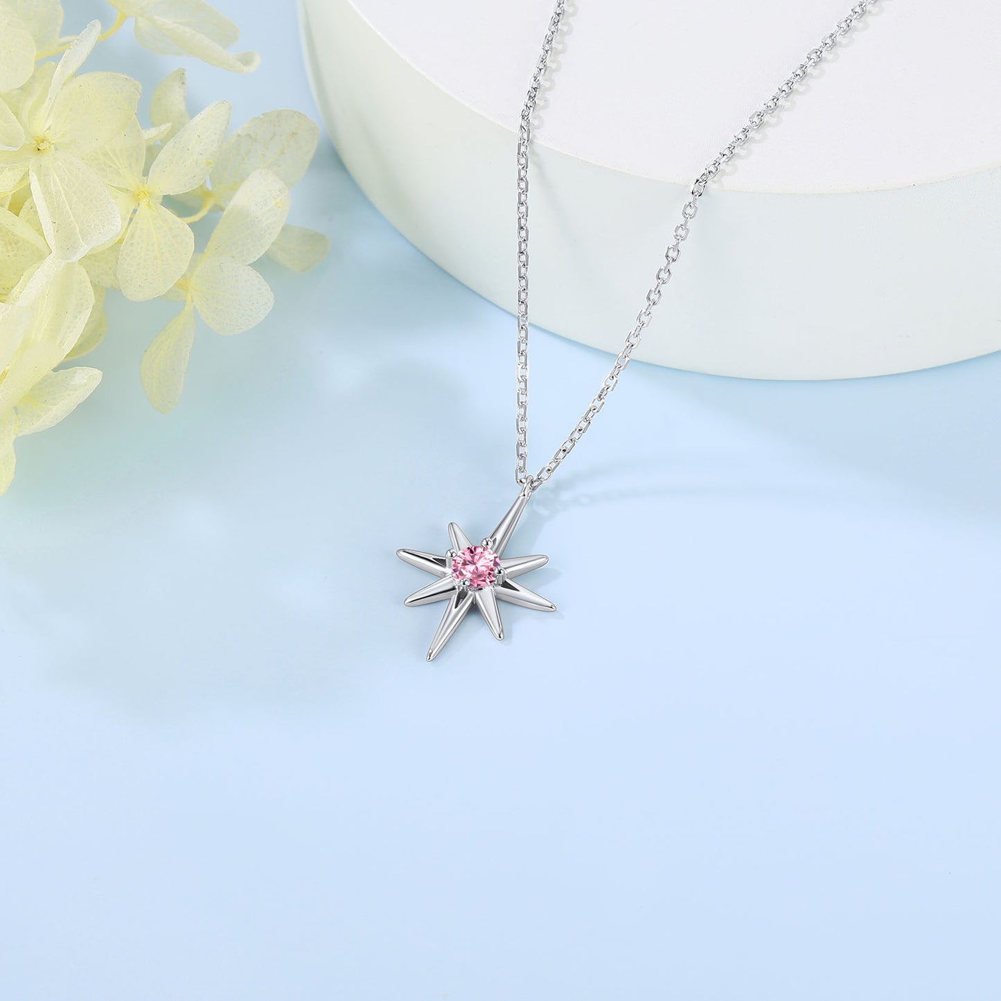 Sterling Silver North Star Birthsone Necklace For Women