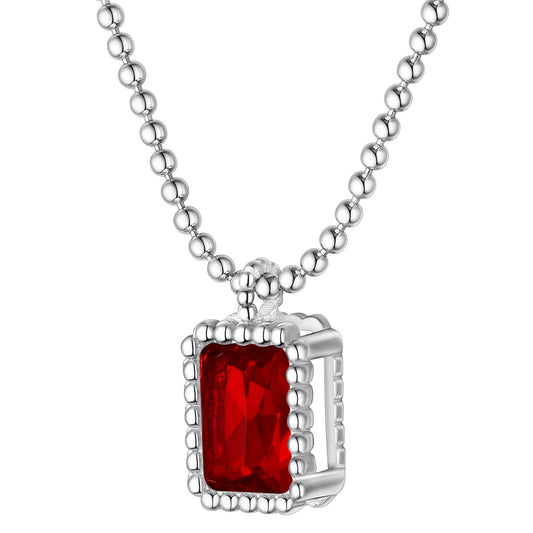 Sterling Silver Birthstone Square Sparkle Halo Necklace With Bead Chain