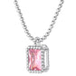 Sterling Silver Birthstone Square Sparkle Halo Necklace With Bead Chain
