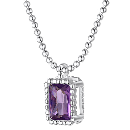 Sterling Silver Birthstone Square Sparkle Halo Necklace With Bead Chain