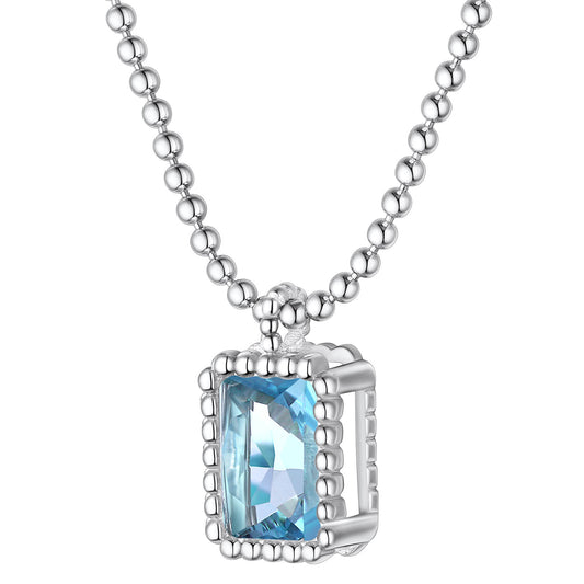 Collier halo scintillant carré avec pierre de naissance en argent sterling avec chaîne de perles 