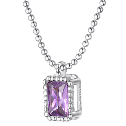 Sterling Silver Birthstone Square Sparkle Halo Necklace With Bead Chain