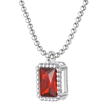 Sterling Silver Birthstone Square Sparkle Halo Necklace With Bead Chain