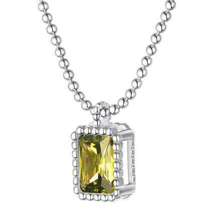 Sterling Silver Birthstone Square Sparkle Halo Necklace With Bead Chain