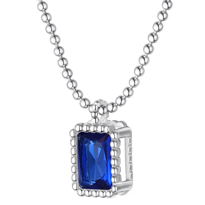 Sterling Silver Birthstone Square Sparkle Halo Necklace With Bead Chain