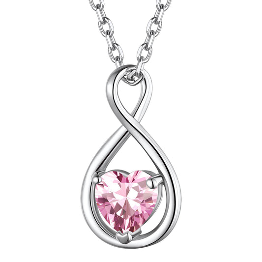 Sterling Silver Heart Birthstone Infinity Necklace For Women