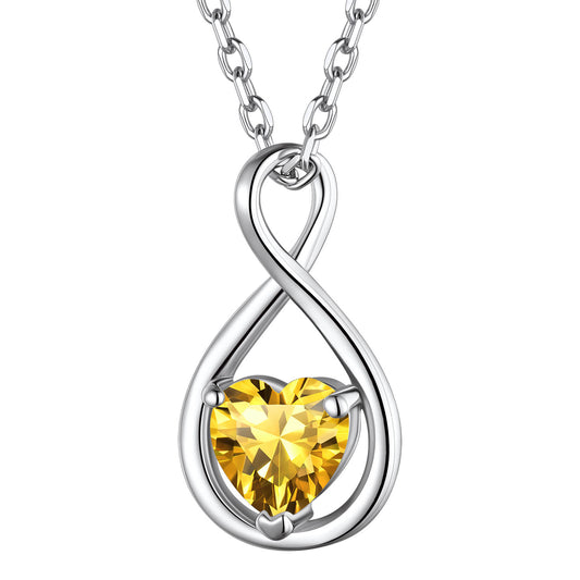 Sterling Silver Heart Birthstone Infinity Necklace For Women
