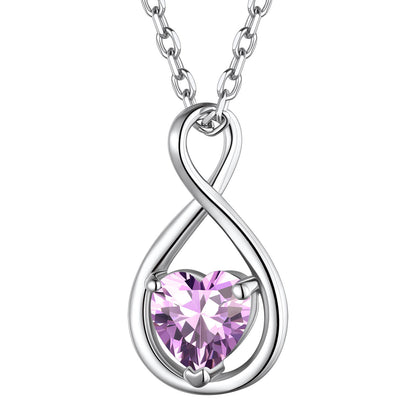 Sterling Silver Heart Birthstone Infinity Necklace For Women