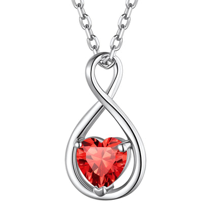 Sterling Silver Heart Birthstone Infinity Necklace For Women