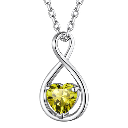 Sterling Silver Heart Birthstone Infinity Necklace For Women