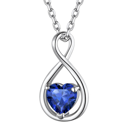 Sterling Silver Heart Birthstone Infinity Necklace For Women