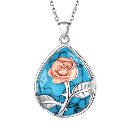 Sterling Silver Rose Flower Waterdrop Healing Crystal Necklace