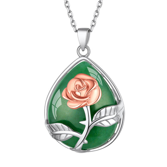 ⚡Flash Sale Sterling Silver Rose Flower Waterdrop Healing Crystal Necklace