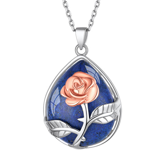 ⚡Flash Sale Sterling Silver Rose Flower Waterdrop Healing Crystal Necklace