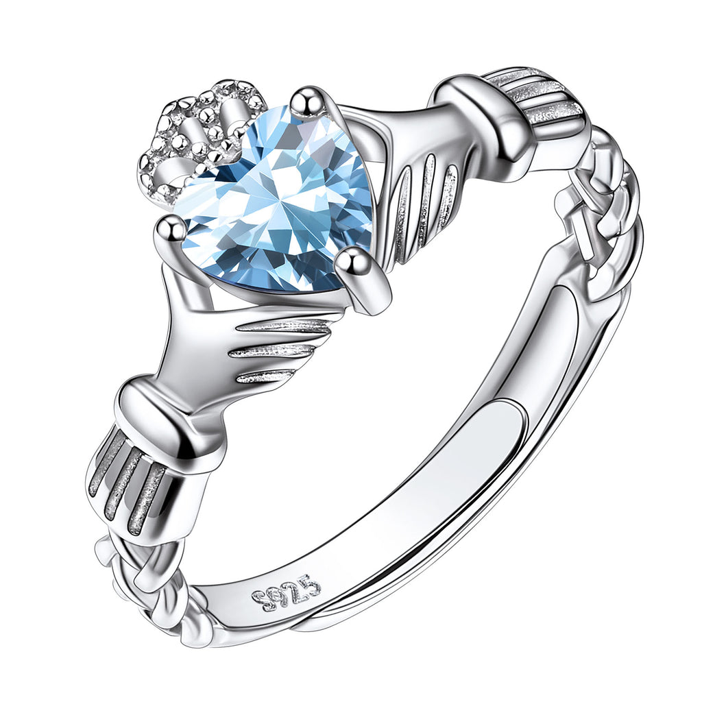 Sterling Silver Claddagh Promise Ring With March Birthstone Aquamarine BIRTHSTONES JEWELRY