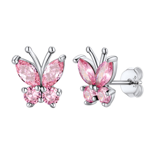 October Birthstone Butterfly Stud Earrings on white background