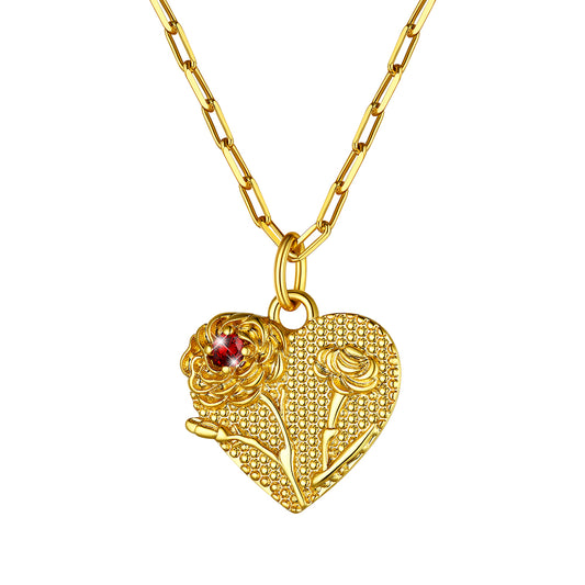 Birth Month Flower Birthstone Heart Necklace for Women