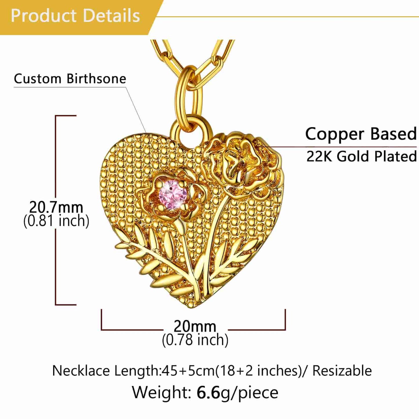 Birth Month Flower Heart Necklace With birthstone for Women