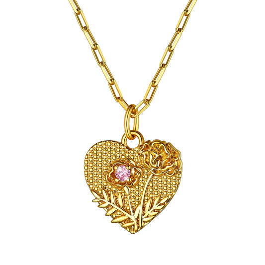 Collar con corazón, flor y piedra de nacimiento para mujer