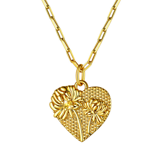 Collar con corazón, flor y piedra de nacimiento para mujer