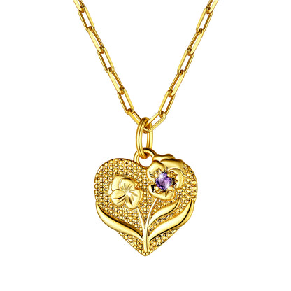 Birth Month Flower Birthstone Heart Necklace for Women