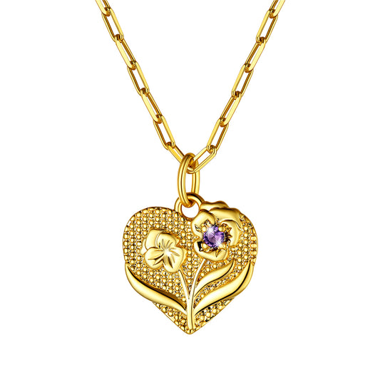 Birth Month Flower Birthstone Heart Necklace for Women