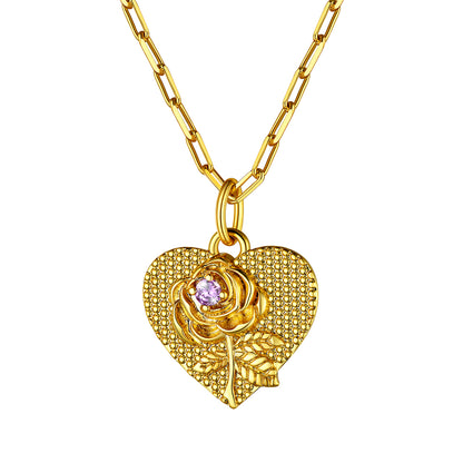 Birth Month Flower Birthstone Heart Necklace for Women