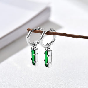 Rectangle Birthstone Huggie Dangle Earrings