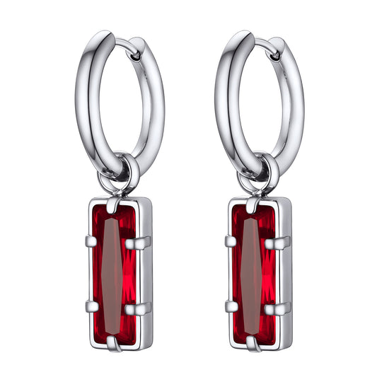 Rectangle Birthstone Huggie Dangle Earrings