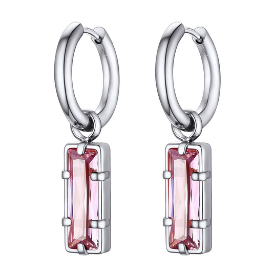 Rectangle Birthstone Huggie Dangle Earrings