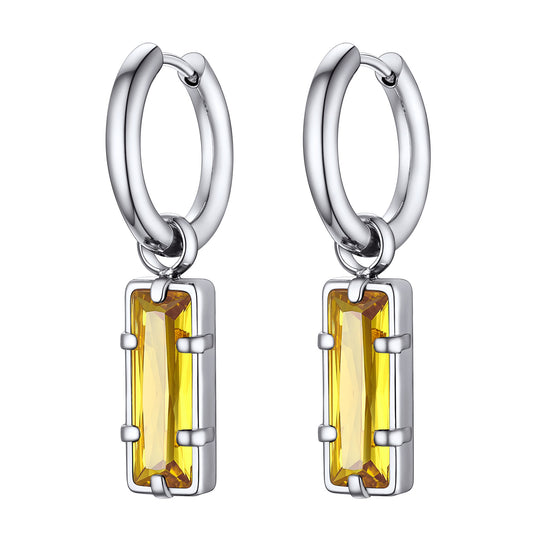 Rectangle Birthstone Huggie Dangle Earrings