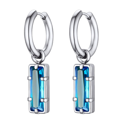 Rectangle Birthstone Huggie Dangle Earrings