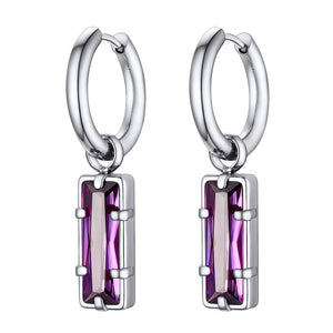 Rectangle Birthstone Huggie Dangle Earrings