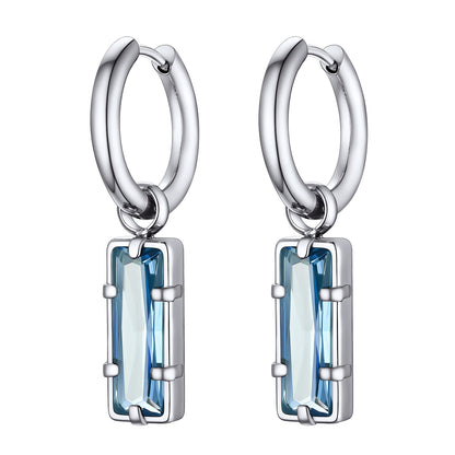 Rectangle Birthstone Huggie Dangle Earrings