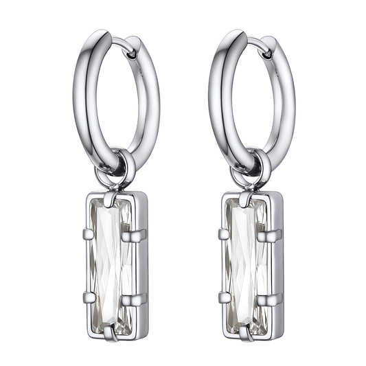 Rectangle Birthstone Huggie Dangle Earrings