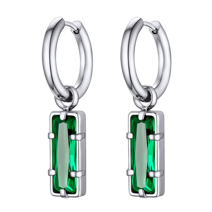 Rectangle Birthstone Huggie Dangle Earrings