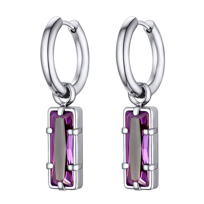 Rectangle Birthstone Huggie Dangle Earrings