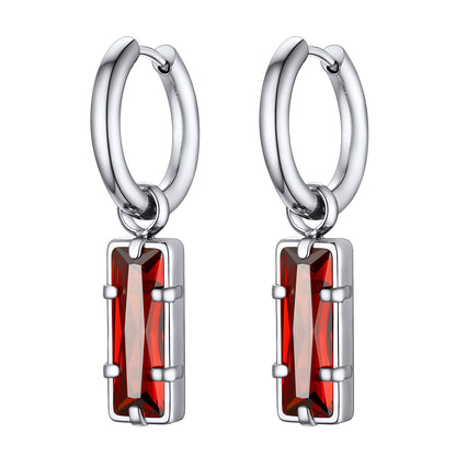 Rectangle Birthstone Huggie Dangle Earrings