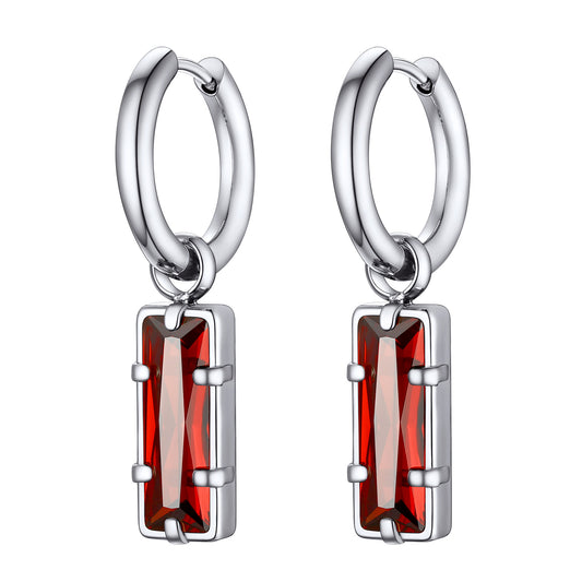 Rectangle Birthstone Huggie Dangle Earrings
