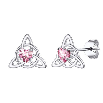 Boucles d'oreilles à tige en argent sterling avec pierre de naissance et nœud celtique de la Trinité