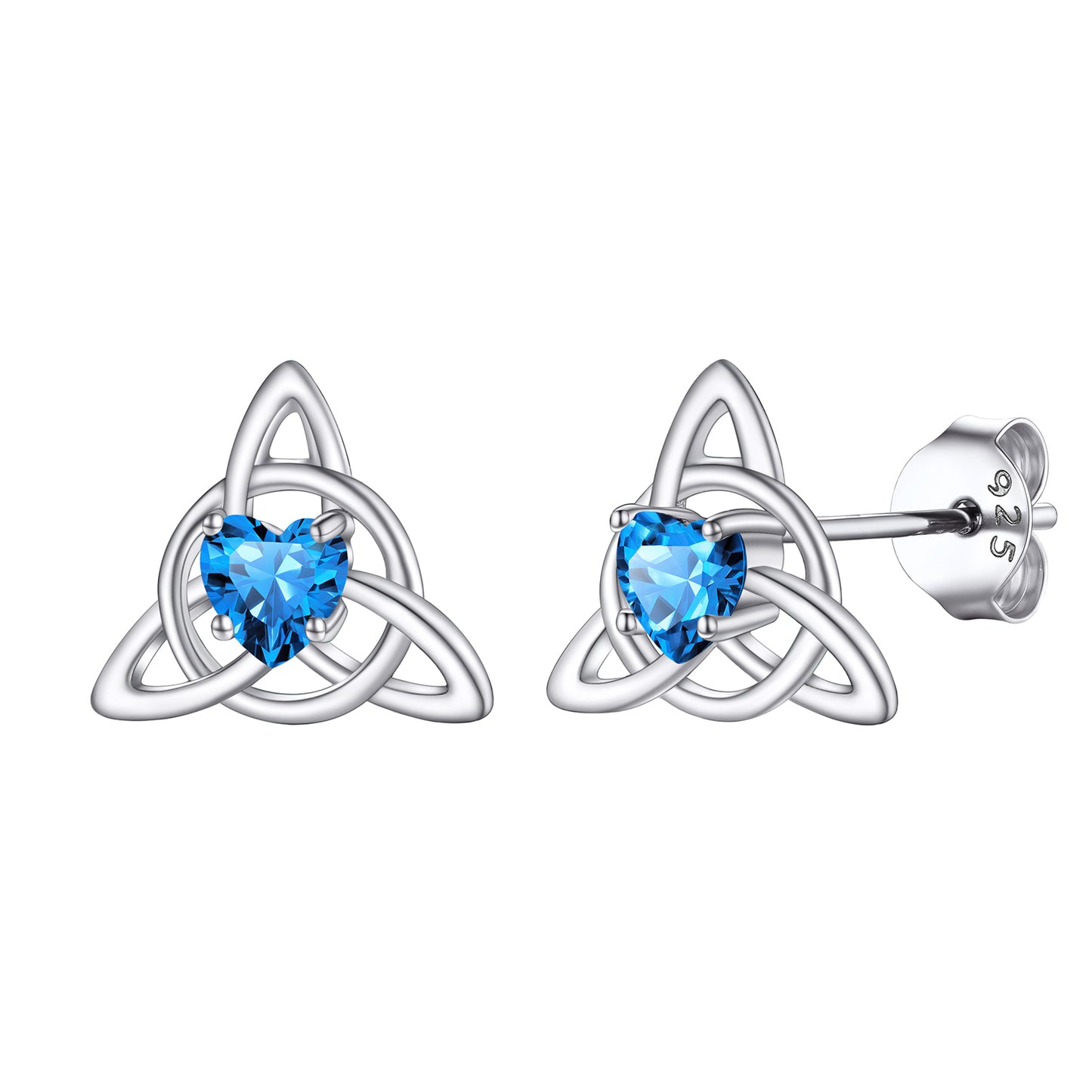 Sterling Silver Birthstone Trinity Celtic Knot Stud Earrings